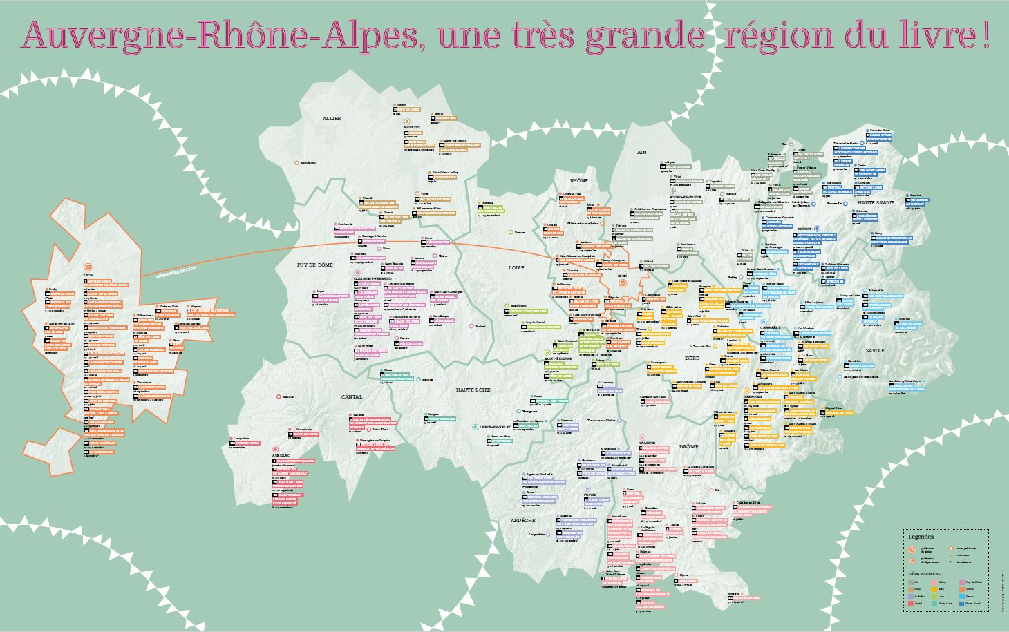 Carte régionale des fêtes et salons du livre 2019 - Auvergne-Rhône-Alpes